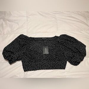 PrettyLittleThing polka dot crop top, puff sleeves, sweetheart neckline size 16